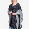 INTI0412 INTI ALPACA Womens Ruana Poncho in Black and White Wool - Peruvian Alpaca Wrap - Wool Long Cape- Fashion Cape Poncho