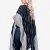 INTI0412 INTI ALPACA Womens Ruana Poncho in Black and White Wool - Peruvian Alpaca Wrap - Wool Long Cape- Fashion Cape Poncho