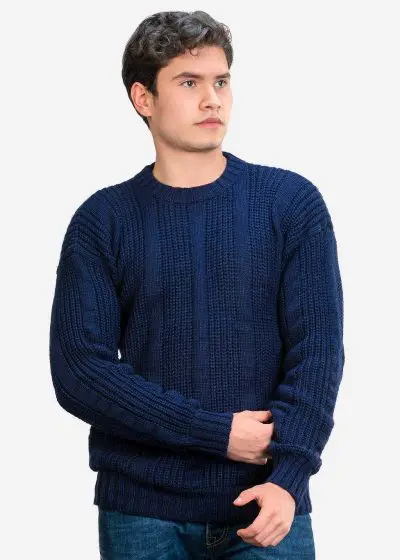 INTI0414 INTI ALPACA Thick Handmade sweater for Men in Blue Alpaca Wool - Winter Crewneck Pullover - Chunky Knit Sweater