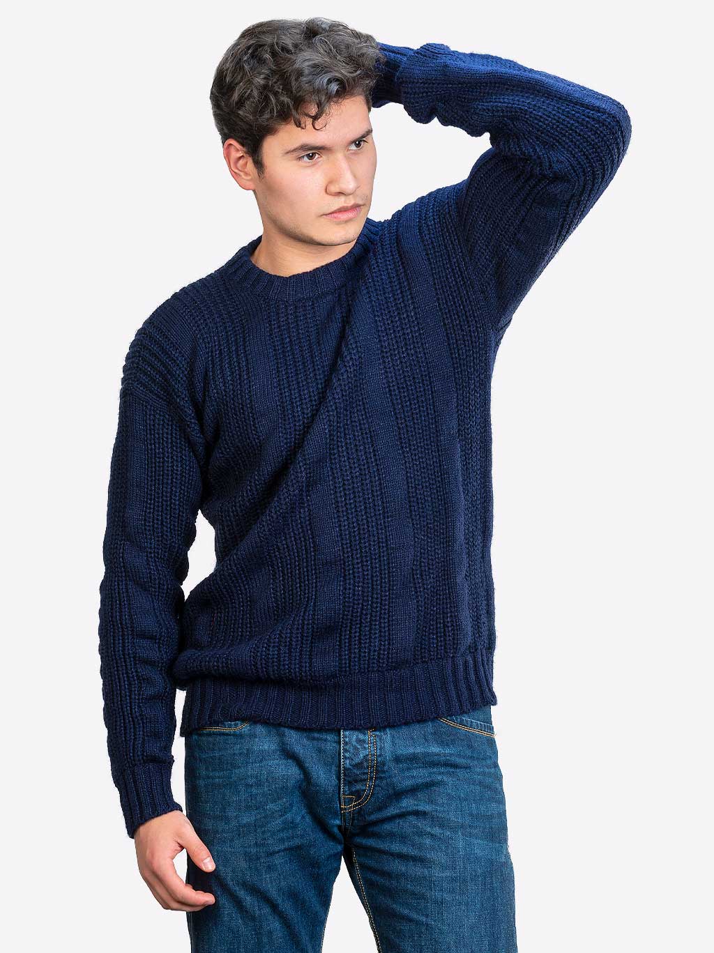 INTI ALPACA Thick Handmade sweater for Men in Blue Alpaca Wool - Winter ...