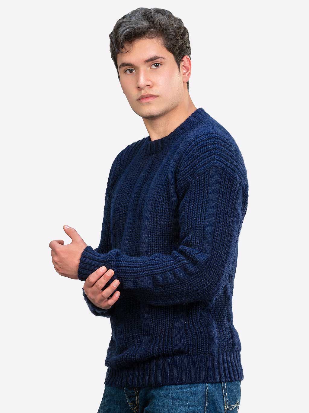 INTI ALPACA Thick Handmade sweater for Men in Blue Alpaca Wool - Winter ...