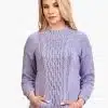 INTI0429 INTI ALPACA Purple Alpaca Aran Sweater Pullover for Women with Kangaroo Pocket
