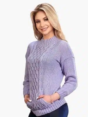INTI0429 INTI ALPACA Purple Alpaca Aran Sweater Pullover for Women with Kangaroo Pocket