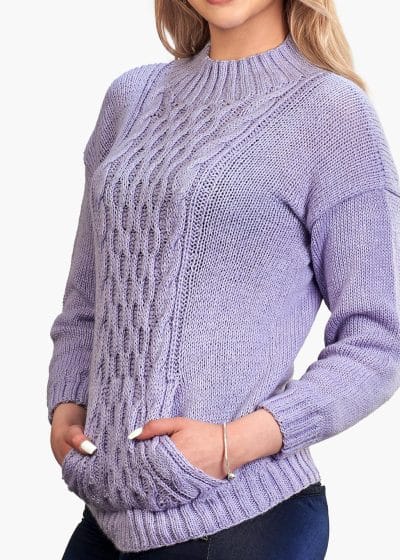 INTI0429 INTI ALPACA Purple Alpaca Aran Sweater Pullover for Women with Kangaroo Pocket