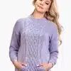 INTI0429 INTI ALPACA Purple Alpaca Aran Sweater Pullover for Women with Kangaroo Pocket