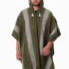 INTI0459 INTI ALPACA Mens Hooded Poncho - Alpaca Cloak Cape for winter Season - Western Cowboy knitted in Green Wool