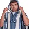 INTI0462 INTI ALPACA STRIPED BLUE ALPACA PONCHO FOR MEN WESTERN CLOAK WITH HOOD