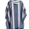 INTI0462 INTI ALPACA STRIPED BLUE ALPACA PONCHO FOR MEN WESTERN CLOAK WITH HOOD