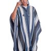 INTI0462 INTI ALPACA STRIPED BLUE ALPACA PONCHO FOR MEN WESTERN CLOAK WITH HOOD
