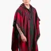 INTI0464 INTI ALPACA Men's Alpaca Poncho with Hood- Handmade Cape in Alpaca Wool - Winter Fashion - Traditional Peruvian Poncho - Home Cloak Coat - Street Style in Black and Red Color - Praga