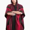 INTI0464 INTI ALPACA Men's Alpaca Poncho with Hood- Handmade Cape in Alpaca Wool - Winter Fashion - Traditional Peruvian Poncho - Home Cloak Coat - Street Style in Black and Red Color - Praga