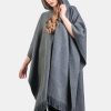 INTI0473 INTI ALPACA Hooded Cape Poncho for Women in Solid Dark Gray Alpaca Wool - Urban Fashion for Ladies "Quebec"