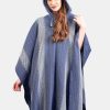 INTI0475 INTI ALPACA Womens Steel Blue Cute Poncho Cape with hood - Casual Style Shawl Cape in Soft and Warm Alpaca Wool Knitted in Peru