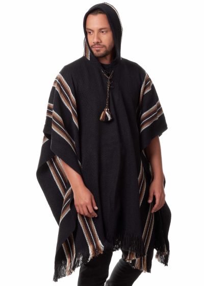 Hooded Alpaca Poncho-for Men Home Cloak Cape in Black Alpaca-Wool - Mens modern Cape - Outwear - Cowboy Poncho