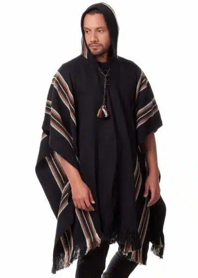 Hooded Alpaca Poncho-for Men Home Cloak Cape in Black Alpaca-Wool - Mens modern Cape - Outwear - Cowboy Poncho