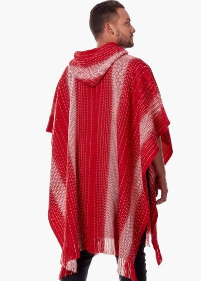 INTI0510 INTI ALPACA Hooded Red Alpaca poncho for men