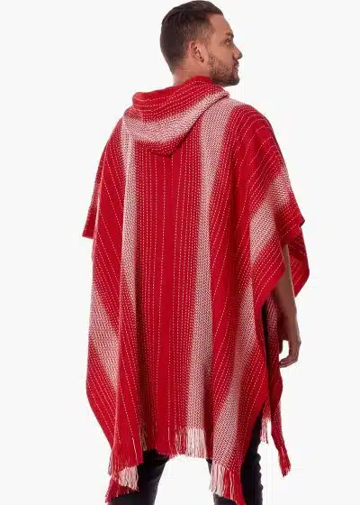 INTI0510 INTI ALPACA Hooded Red Alpaca poncho for men