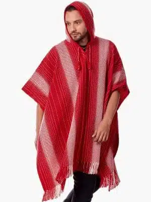 INTI0510 INTI ALPACA Hooded Red Alpaca poncho for men
