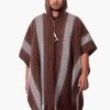 INTI0512 INTI ALPACA Hooded Brown Alpaca Poncho for Men Traditional Peruvian Poncho knitted in alpaca Wool