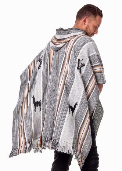 INTI0515 INTI ALPACA Alpaca Hooded Poncho for Men - Hippie Cloak Cape with hood - Andean Traditional Serape knitted with alpaca wool