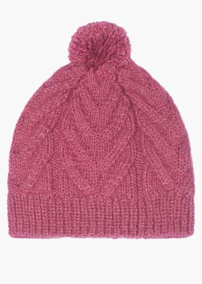 INTI0537 INTI ALPACA Handmade Beanie Hat-for Women Warm and Soft Wool Hat for Winter - Cerise pink beanie fow winter season