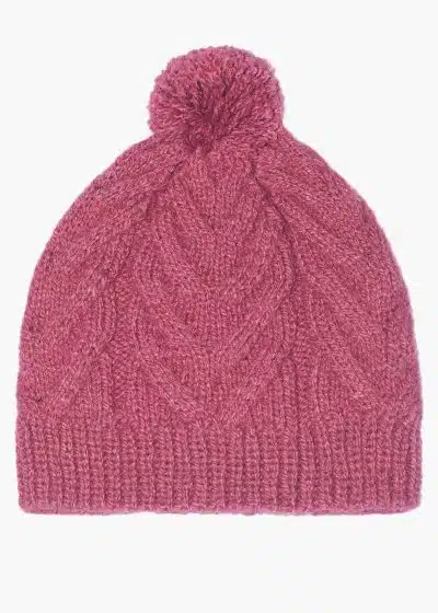 INTI0537 INTI ALPACA Handmade Beanie Hat-for Women Warm and Soft Wool Hat for Winter - Cerise pink beanie fow winter season