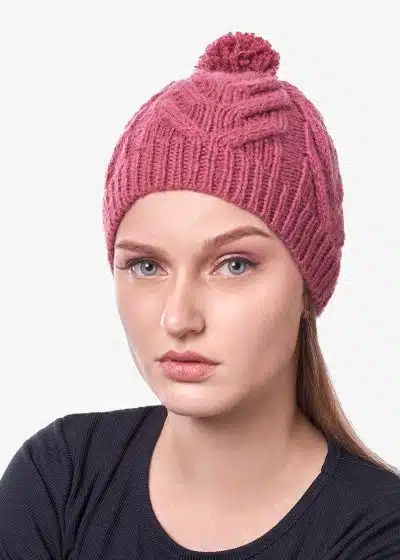 INTI0537 INTI ALPACA Handmade Beanie Hat-for Women Warm and Soft Wool Hat for Winter - Cerise pink beanie fow winter season