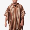 INTI0550 INTI ALPACA Brown Alpaca Hooded Poncho for Men - Hippie Cloak Cape with hood - Mens Andean Traditional Serape knitted with alpaca wool