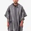 INTI0551 INTI ALPACA Gray Alpaca Hooded Poncho for Men - Hippie Cloak Cape with hood - Mens Traditional Serape knitted with alpaca wool - Andean Mens Hoddie