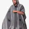 INTI0551 INTI ALPACA Gray Alpaca Hooded Poncho for Men - Hippie Cloak Cape with hood - Mens Traditional Serape knitted with alpaca wool - Andean Mens Hoddie