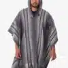 INTI0551 INTI ALPACA Gray Alpaca Hooded Poncho for Men - Hippie Cloak Cape with hood - Mens Traditional Serape knitted with alpaca wool - Andean Mens Hoddie
