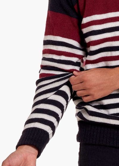 INTI0619 INTI ALPACA Striped Alpaca Wool Sweater for Men - Winter Crewneck pullover