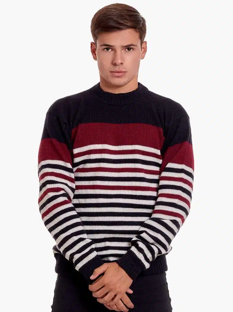 INTI0619 INTI ALPACA Striped Alpaca Wool Sweater for Men - Winter Crewneck pullover