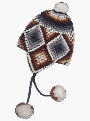 INTI0647 INTI ALPACA-Warm Chullo Andean Hat with ear flaps Handmade in 100% Genuine Brown Alpaca Wool One Size for Men-and Women