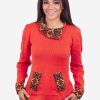 INTI0066-INTI ALPACA Turtleneck Orange Alpaca Sweater for Women with Kangaroo Pocket - Andean Pullover - Peruvian Jumper