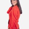 INTI0066-INTI ALPACA Turtleneck Orange Alpaca Sweater for Women with Kangaroo Pocket - Andean Pullover - Peruvian Jumper