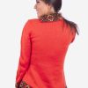 INTI0066-INTI ALPACA Turtleneck Orange Alpaca Sweater for Women with Kangaroo Pocket - Andean Pullover - Peruvian Jumper