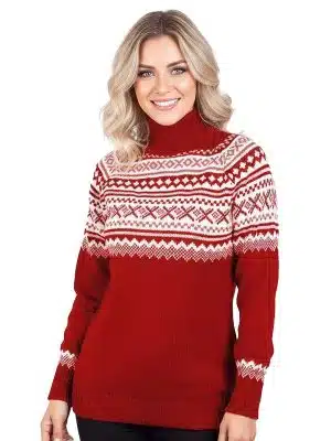 INTI0675 INTI ALPACA NORDIC RED ALAPCA SWEATER FOR WOMEN