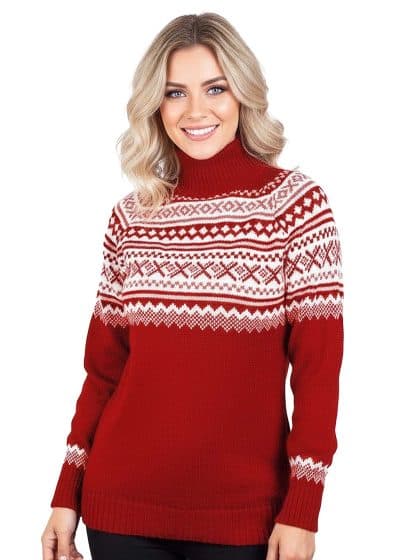 INTI0675 INTI ALPACA NORDIC RED ALAPCA SWEATER FOR WOMEN