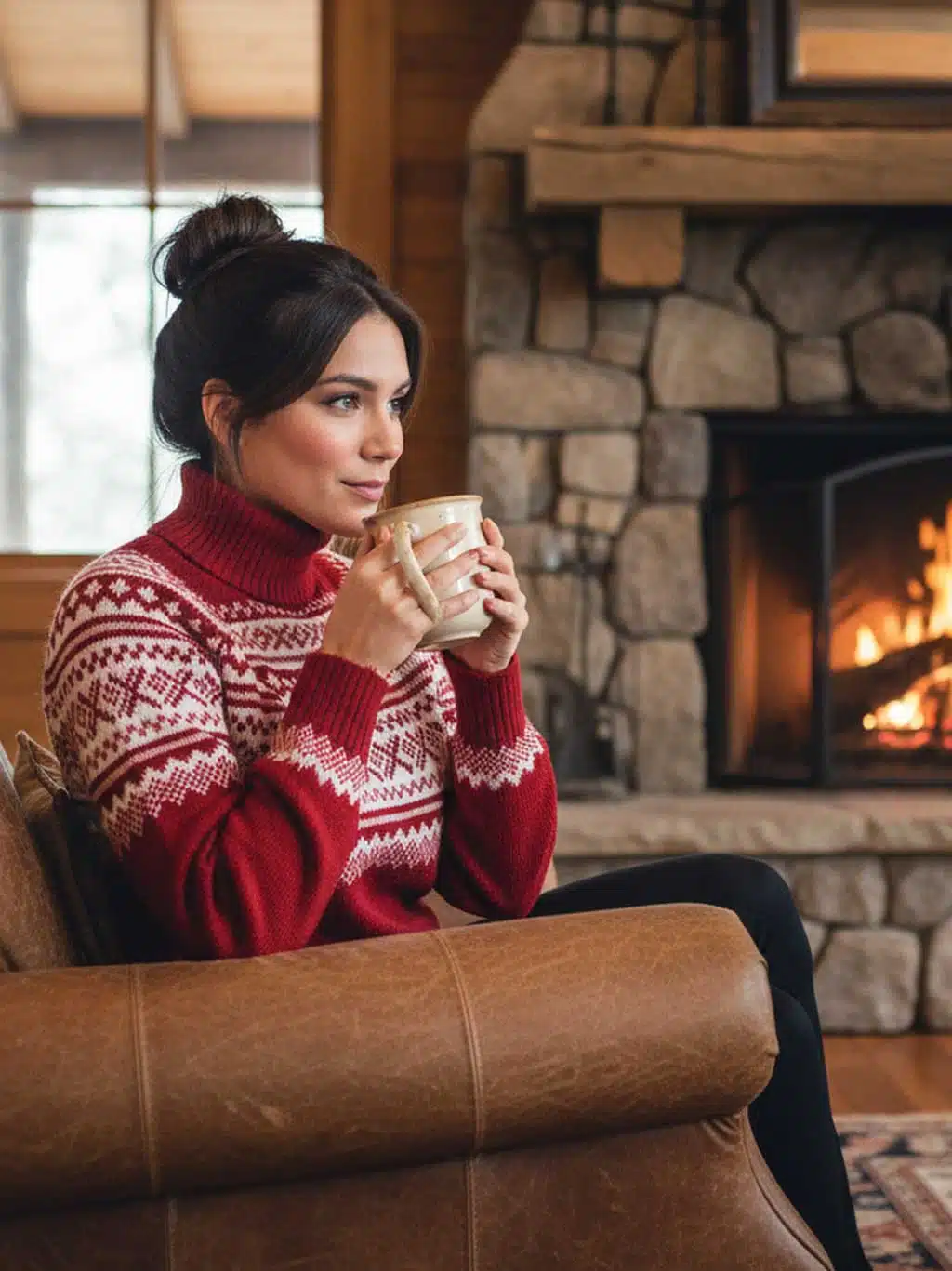 INTI0675 INTI ALPACA NORDIC RED ALAPCA SWEATER FOR WOMEN