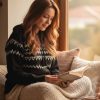 INTI0676 INTI ALPACA Fair Isle Knit Hoodie Women Cozy Alpaca Wool Hoodie Warm and Lightweight Pullover