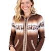 INTI ALPACA Brown Alpaca Wool Hoodie for Women Full Zip UP Cardigan with Andean Pattern
